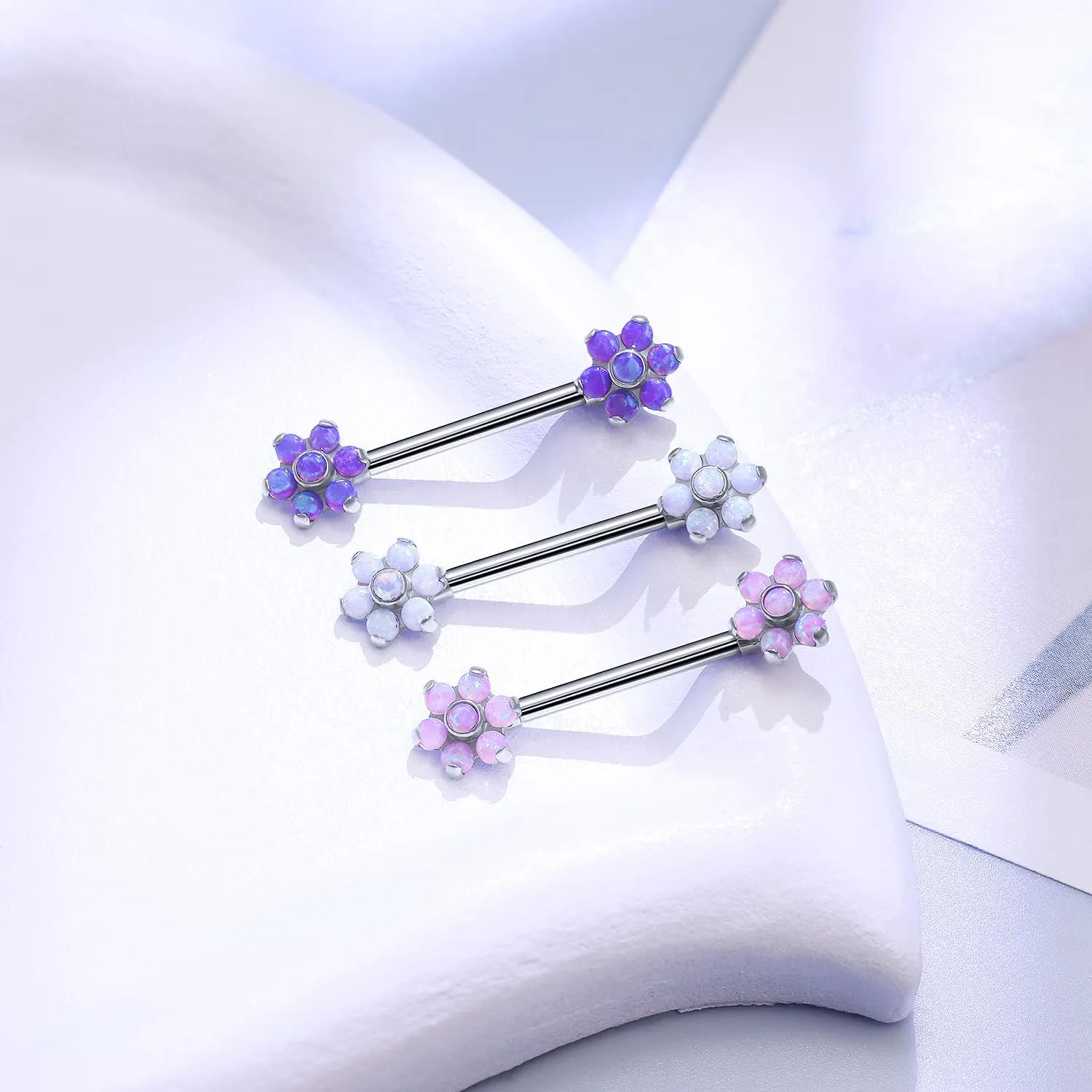 14G ASTM F136 Titanium Nipple Piercing Jewelry Flower CZ Opal Nipple Barbell Jewelry Internally Threaded G23 Solid Nipple Piercing Barbell Ring Jewelry for Women Men 14 Gauge