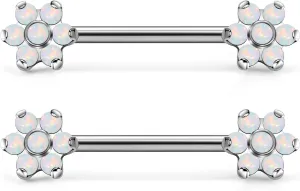 14G ASTM F136 Titanium Nipple Piercing Jewelry Flower CZ Opal Nipple Barbell Jewelry Internally Threaded G23 Solid Nipple Piercing Barbell Ring Jewelry for Women Men 14 Gauge
