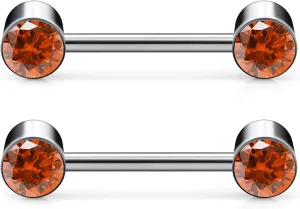 14G ASTM F136 Titanium Nipple Piercing Jewelry Round CZ Nipple Barbell Jewelry Internally Threaded G23 Solid Titanium Nipple Piercing Barbell Ring Jewelry for Women Men 14 Gauge