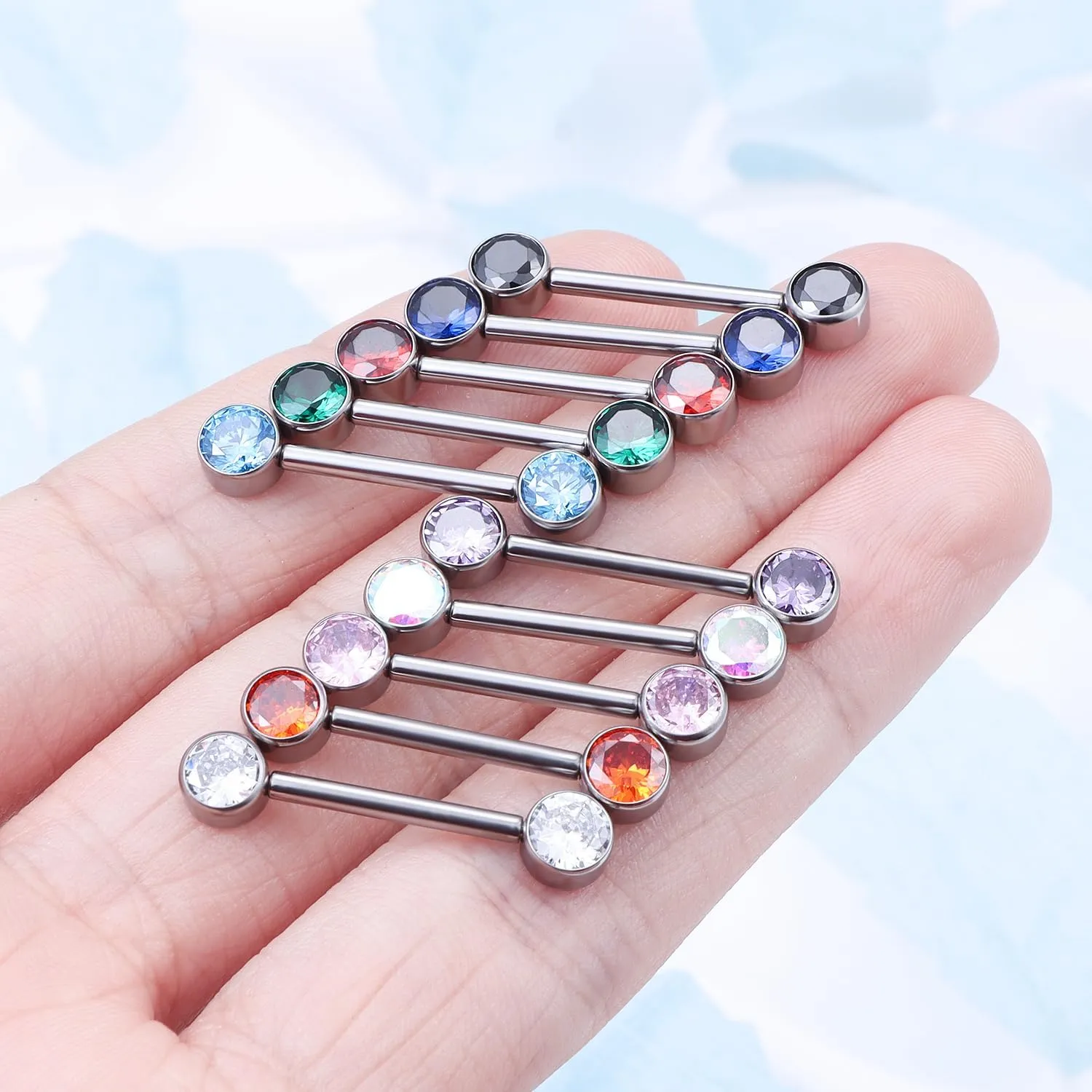 14G ASTM F136 Titanium Nipple Piercing Jewelry Round CZ Nipple Barbell Jewelry Internally Threaded G23 Solid Titanium Nipple Piercing Barbell Ring Jewelry for Women Men 14 Gauge