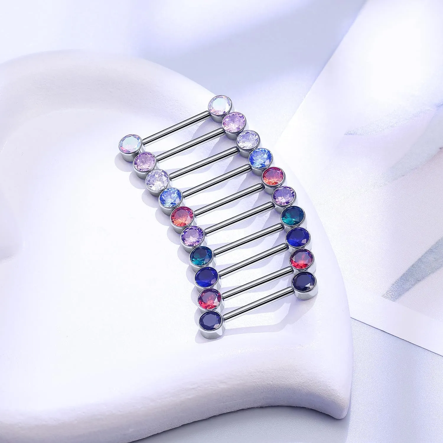 14G ASTM F136 Titanium Nipple Piercing Jewelry Round CZ Nipple Barbell Jewelry Internally Threaded G23 Solid Titanium Nipple Piercing Barbell Ring Jewelry for Women Men 14 Gauge