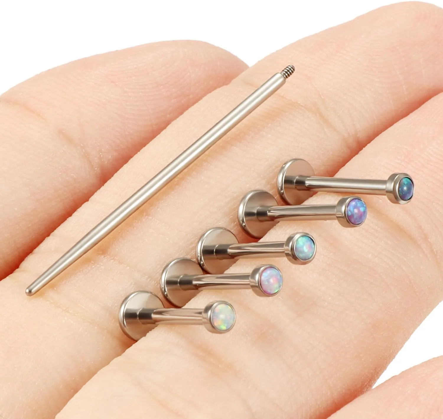 16G F136 Titanium Lip Rings Labret Jewelry Internally Threaded Monroe Lip Ring Medusa Snake Bite Piercing Jewelry Conch Tragus Forward Helix Cartilage Earring Studs Opal Piercing Jewelry
