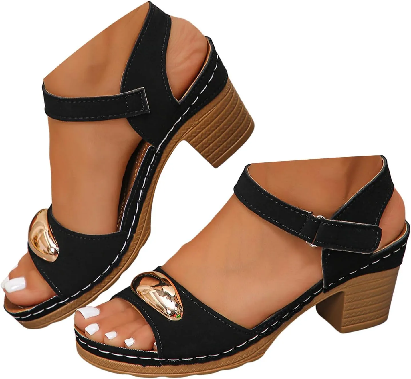 2025 Chunky Heels Sandals Breathable Dance Party Slides with Ankle Strap Summer Slip-On Walking Footwear Fashion Ladies Dress Casual Slippers Comfortable Open Toe Soft Sole Low Heel Shoes