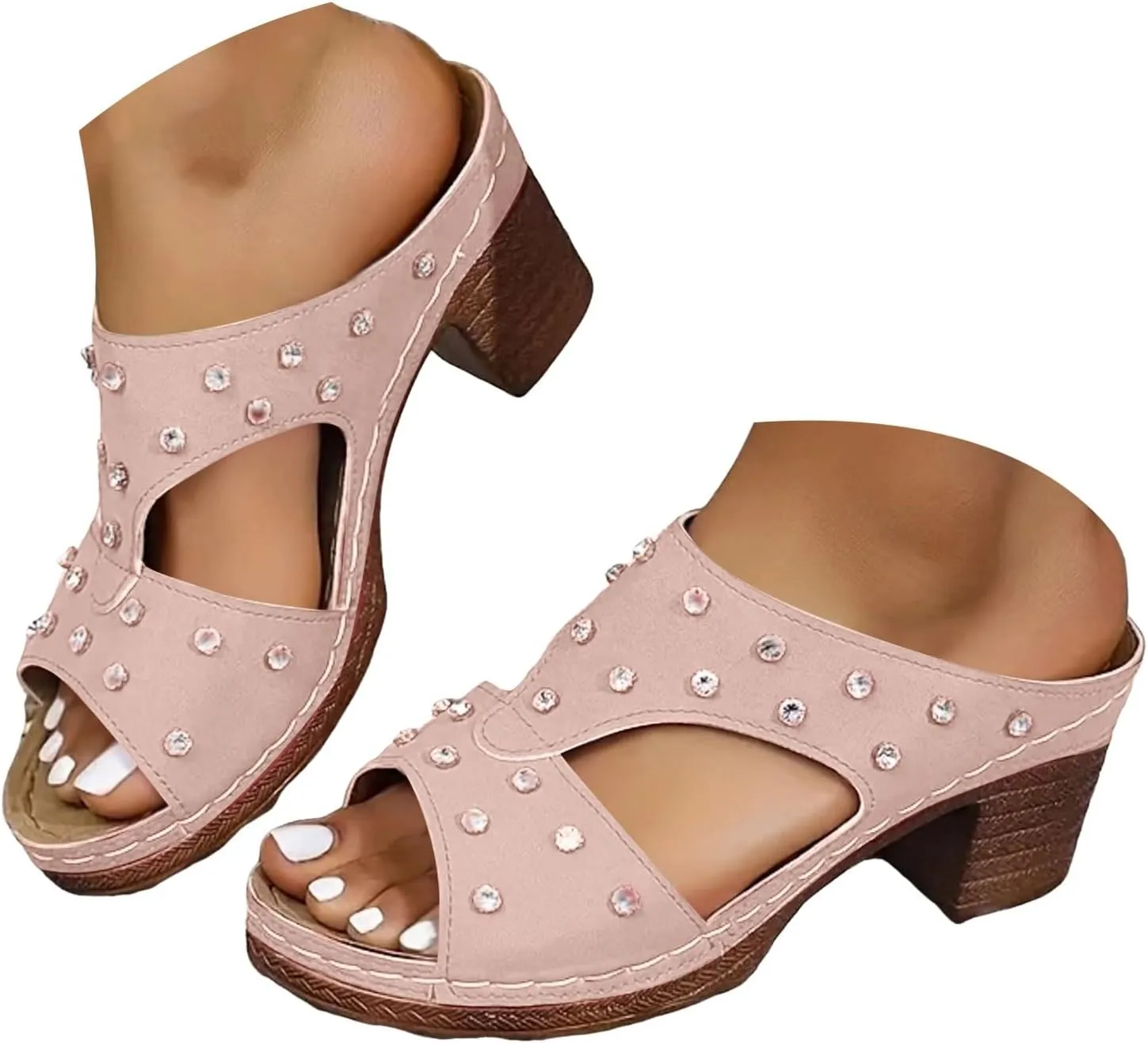 2025 Chunky Heels Sandals for Women Comfortable Ladies Dress Walking Footwear Fashion Open Toe Wedge Heel Shoe Summer Beach Vacation Slip-On Slippers Breathable Non-Slip Casual Slides