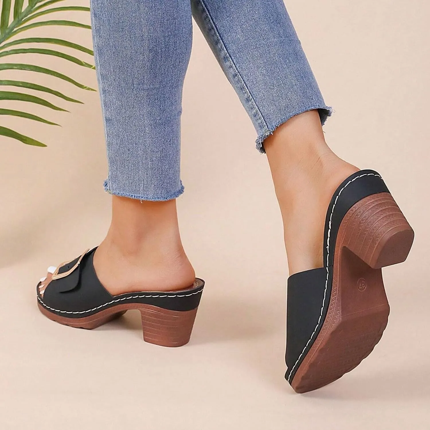 2025 Chunky Heels Sandals for Women Comfortable Ladies Dress Walking Footwear Fashion Open Toe Wedge Heel Shoe Summer Beach Vacation Slip-On Slippers Breathable Non-Slip Casual Slides
