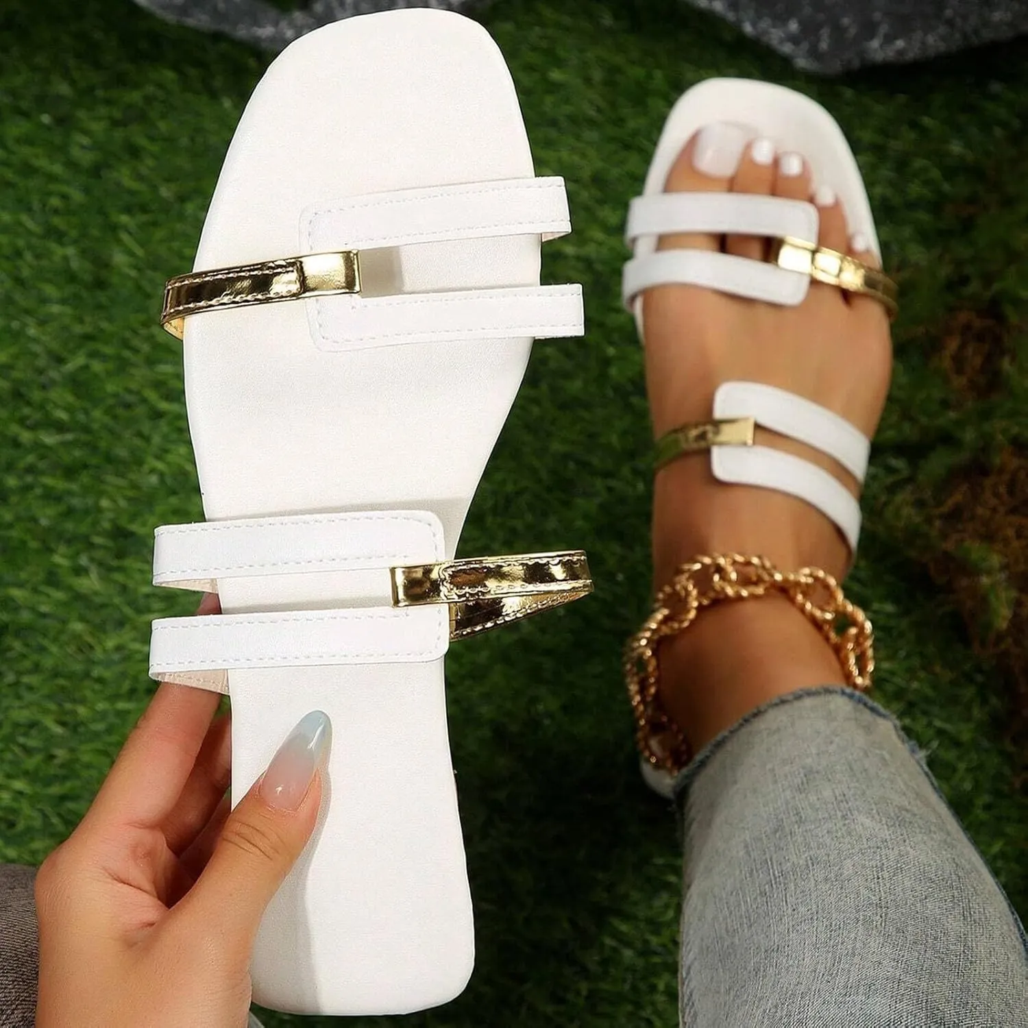 2025 Comfortable Women Flat Sandals Fashion Home Slip-On Casual Slides Shoes Summer Open Toe Beach Vacation Slippers Breathable Ladies Dress Walking Footwear Indoor/Outdoor Shopping Loafer Shoe