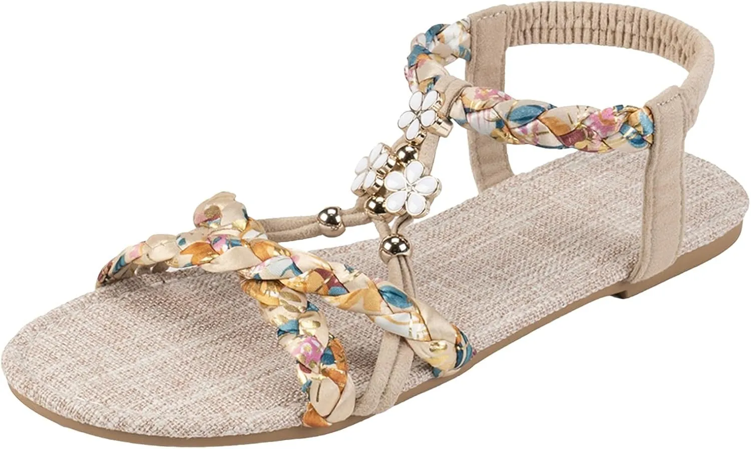 2025 Comfortable Women Flats Sandals Fashion Bohemian Walking Footwear with Ankle Strap Breathable Non-Slip Beach Vacation Slippers Summer Dressy Wedding Shoes Indoor/Outdoor Dance Party Loafer Shoe