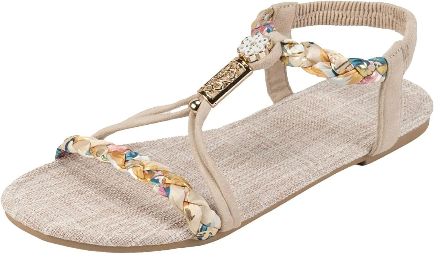 2025 Comfortable Women Flats Sandals Fashion Bohemian Walking Footwear with Ankle Strap Breathable Non-Slip Beach Vacation Slippers Summer Dressy Wedding Shoes Indoor/Outdoor Dance Party Loafer Shoe