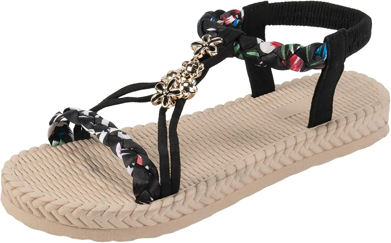 2025 Comfortable Women Flats Sandals Fashion Bohemian Walking Footwear with Ankle Strap Breathable Non-Slip Beach Vacation Slippers Summer Dressy Wedding Shoes Indoor/Outdoor Dance Party Loafer Shoe
