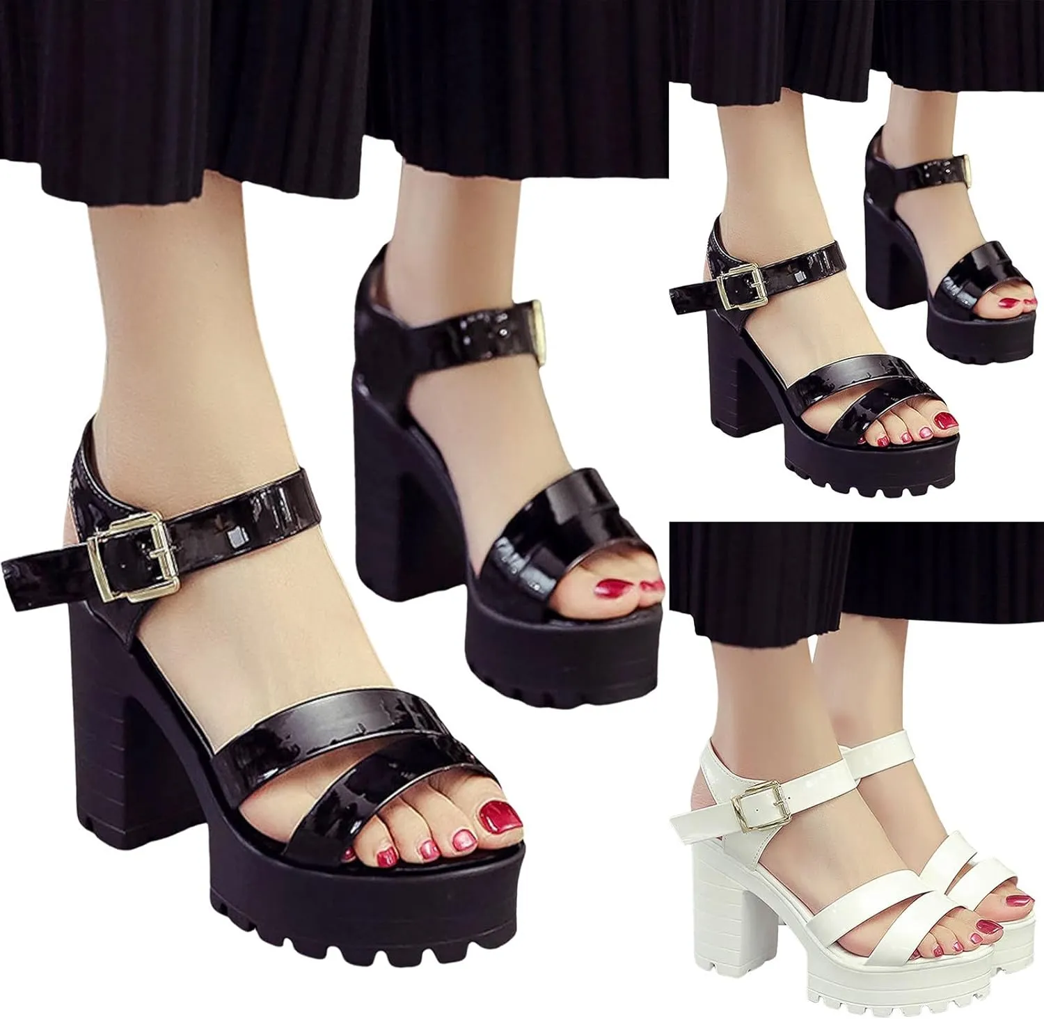 2025 Women Chunky Heels Sandals Comfortable Dance Party Wedge Heel Shoe with Adjustable Buckle Summer Breathable Non-Slip Open Toe Slides Fashion Sexy Ladies Dress Walking Footwear