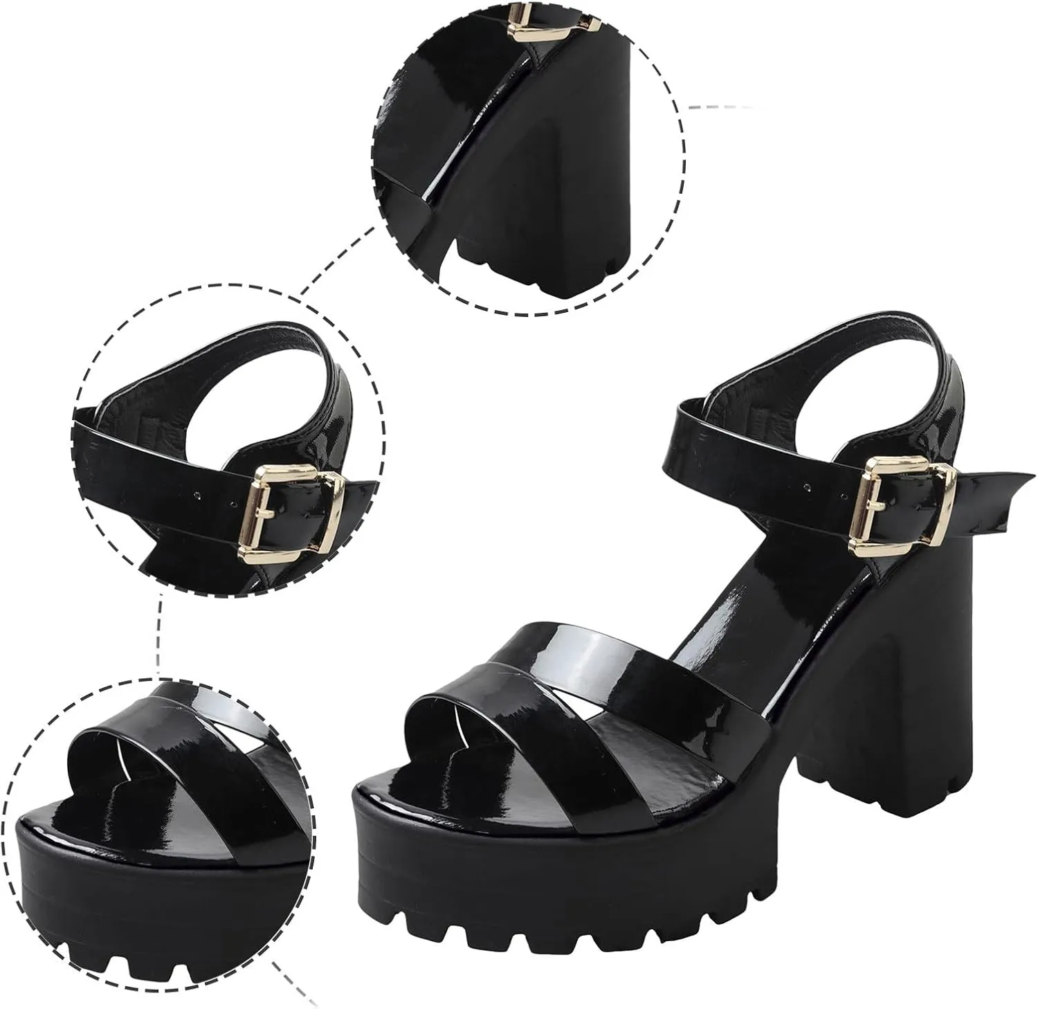 2025 Women Chunky Heels Sandals Comfortable Dance Party Wedge Heel Shoe with Adjustable Buckle Summer Breathable Non-Slip Open Toe Slides Fashion Sexy Ladies Dress Walking Footwear