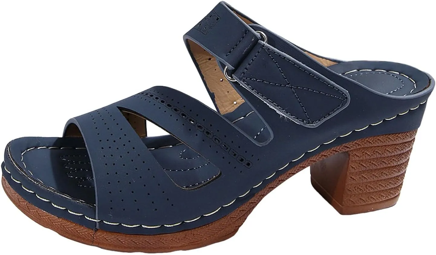 2025 Women Chunky Heels Sandals Fashion Elegant Peep Toe Height Increase Casual Shoe Breathable Slip-On Beach Vacation Slippers Summer Comfortable Ladies Dress Party Dance Walking Footwear