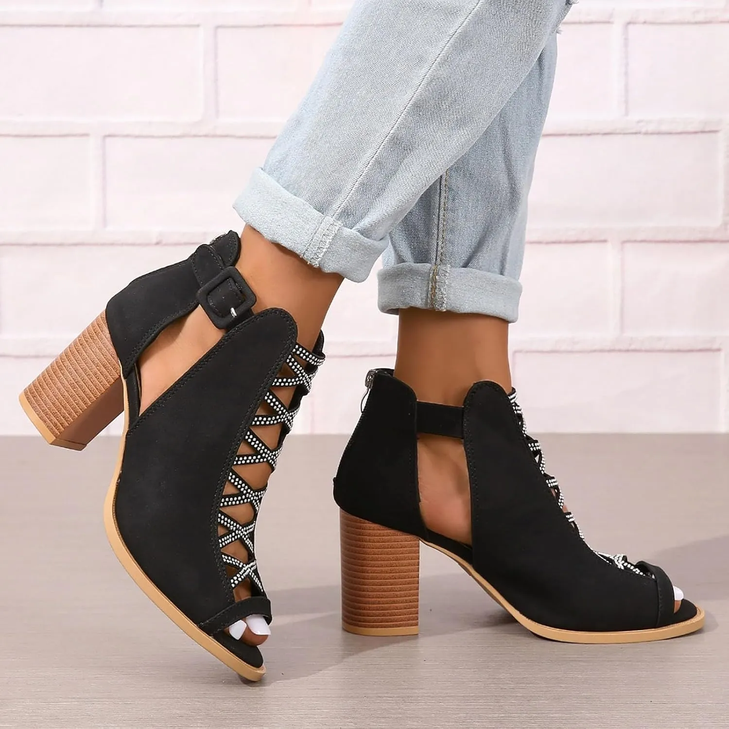 2025 Women Chunky Heels Sandals Summer Dance Party Slides Ladies Dress Beach Vacation Slippers Breathable High Heel Shoes Comfortable Non-Slip Walking Footwear Indoor/Outdoor Slip-On Casual Shoe