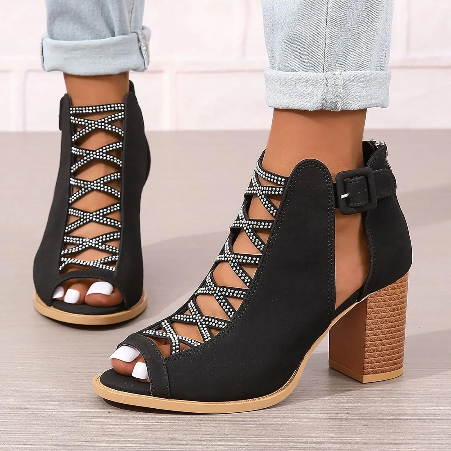 2025 Women Chunky Heels Sandals Summer Dance Party Slides Ladies Dress Beach Vacation Slippers Breathable High Heel Shoes Comfortable Non-Slip Walking Footwear Indoor/Outdoor Slip-On Casual Shoe