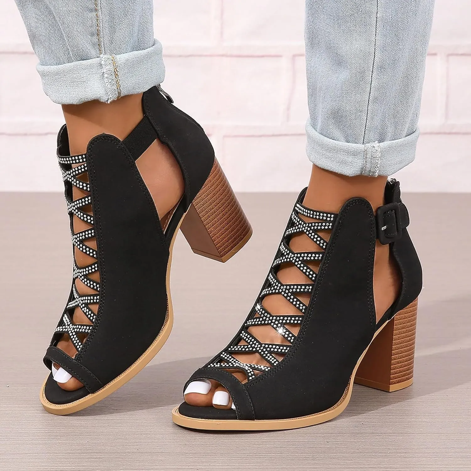 2025 Women Chunky Heels Sandals Summer Dance Party Slides Ladies Dress Beach Vacation Slippers Breathable High Heel Shoes Comfortable Non-Slip Walking Footwear Indoor/Outdoor Slip-On Casual Shoe