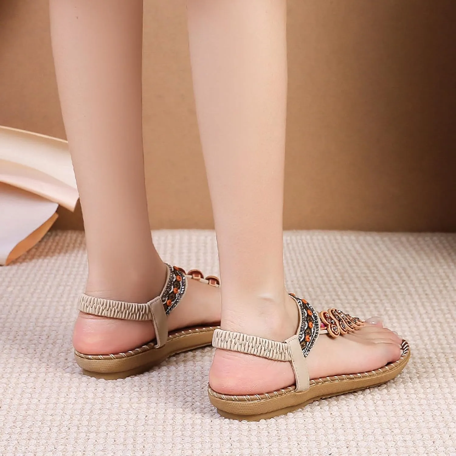 2025 Women Flat Sandals Bathroom Cute Flower Dress Wedding Footwear Outdoor Comfortable Breathable Beach Vacation Slippers with Elastic Ankle Strap Non-Slip Open Toe Soft Sole Shoe