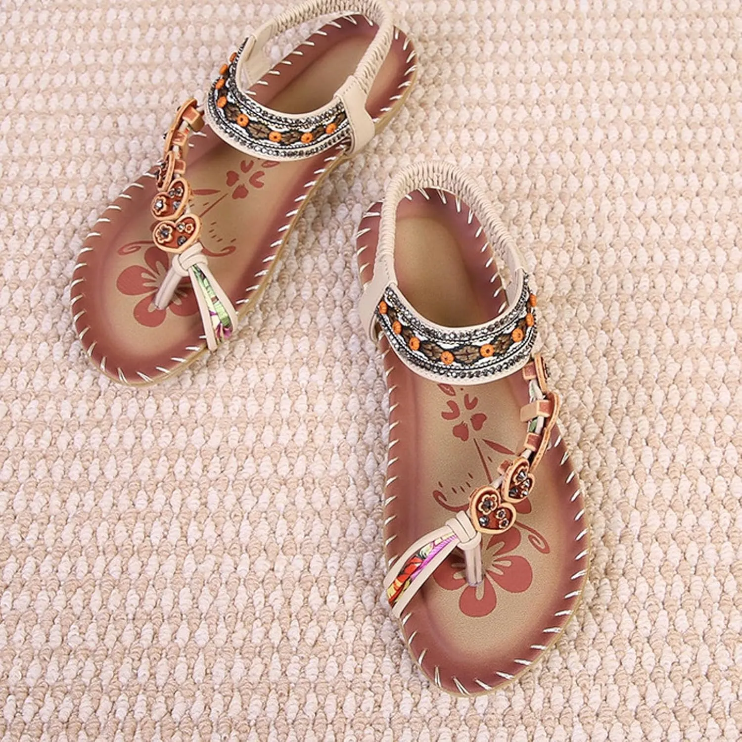 2025 Women Flat Sandals Bathroom Cute Flower Dress Wedding Footwear Outdoor Comfortable Breathable Beach Vacation Slippers with Elastic Ankle Strap Non-Slip Open Toe Soft Sole Shoe