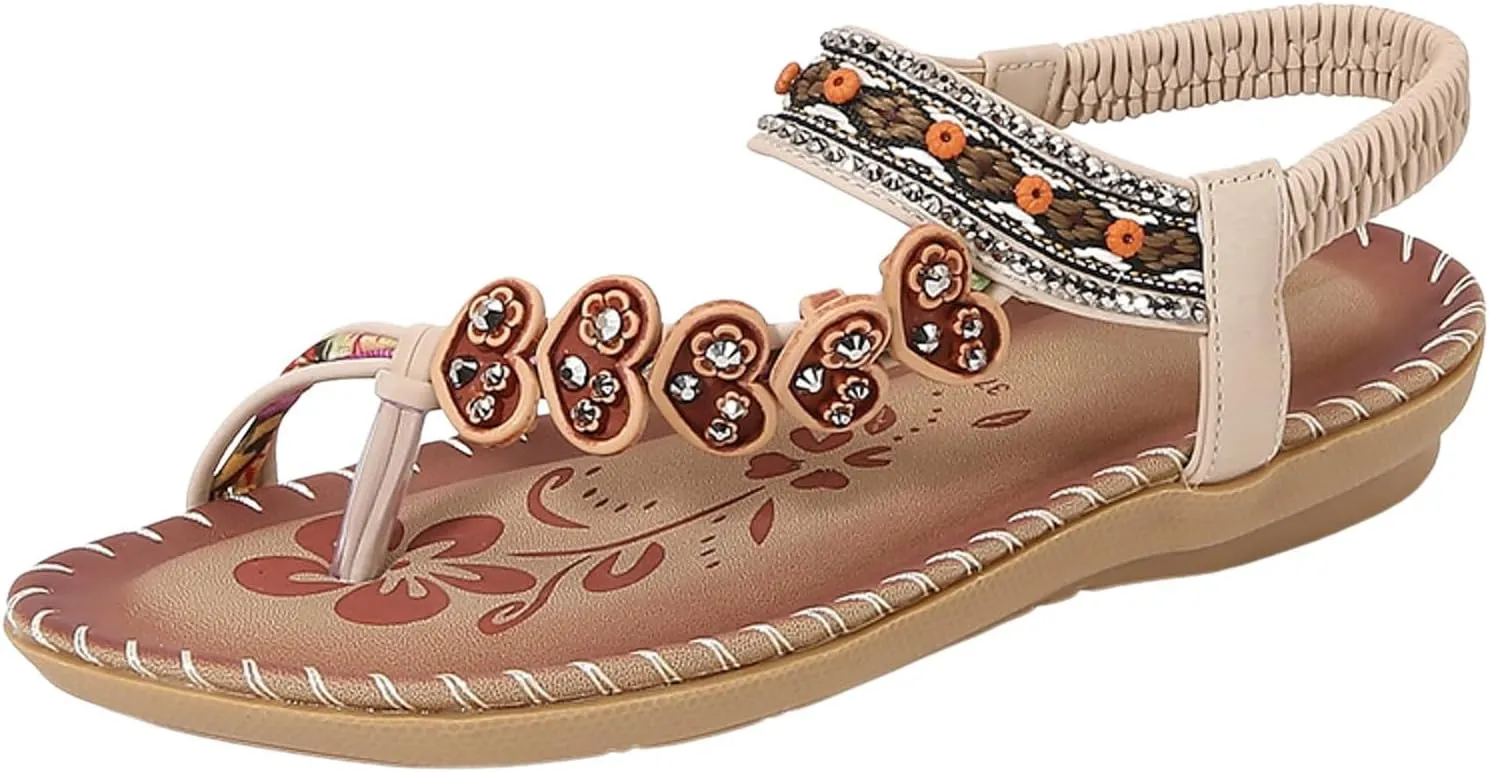 2025 Women Flat Sandals Bathroom Cute Flower Dress Wedding Footwear Outdoor Comfortable Breathable Beach Vacation Slippers with Elastic Ankle Strap Non-Slip Open Toe Soft Sole Shoe