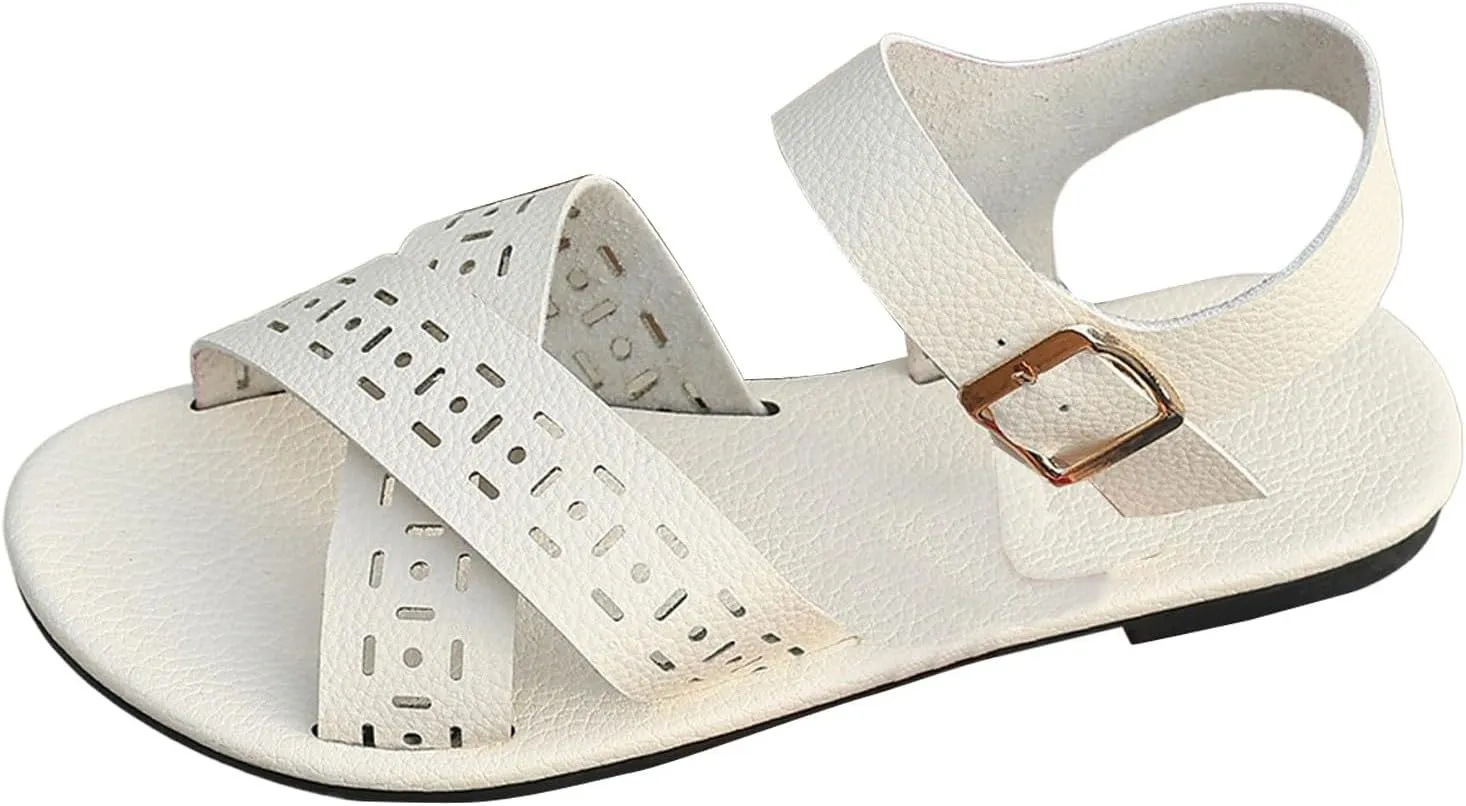 2025 Women Flat Sandals Breathable Comfortable Peep Toe Walking Slippers Fashion summer Dressy Party Casual Shoe with Adjustable Buckle Non-Slip Soft Sole Slip-On Footwear with Ankle Strap