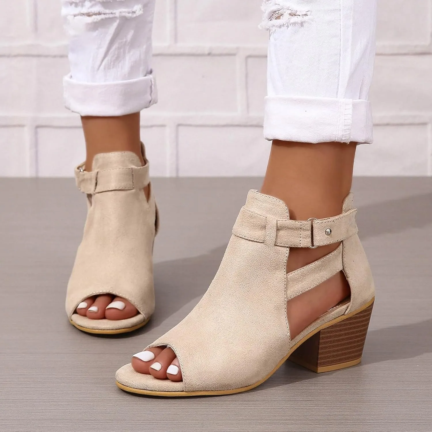 2025 Women High Heel Shoes Comfortable Fashion Outdoor Indoor Woke Home Slippers Summer Slip-On Soft Sole Walking Footwear with Adjustable Buckle Non-Slip Party Dressy Breathable Dance Sandals