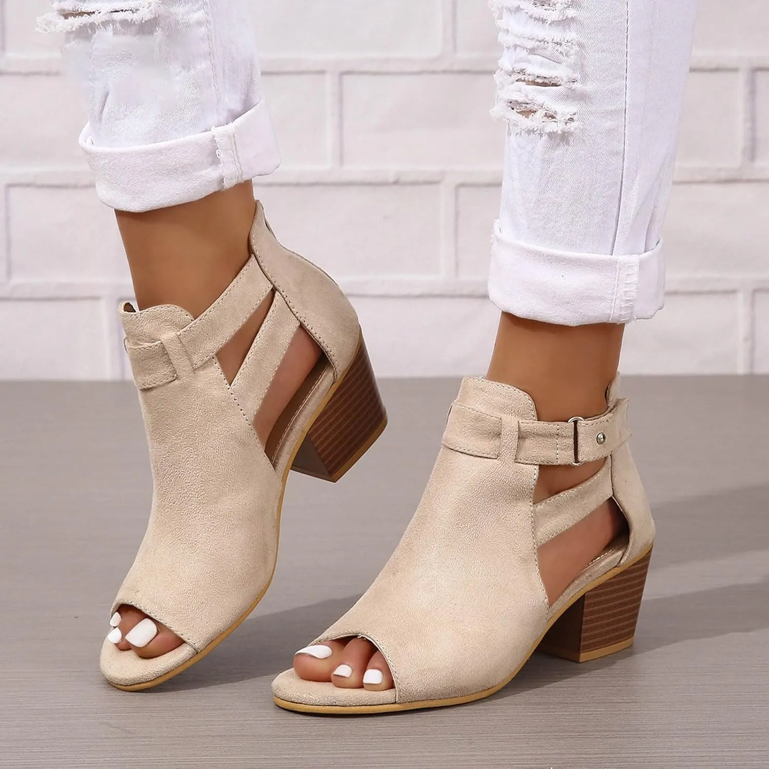 2025 Women High Heel Shoes Comfortable Fashion Outdoor Indoor Woke Home Slippers Summer Slip-On Soft Sole Walking Footwear with Adjustable Buckle Non-Slip Party Dressy Breathable Dance Sandals