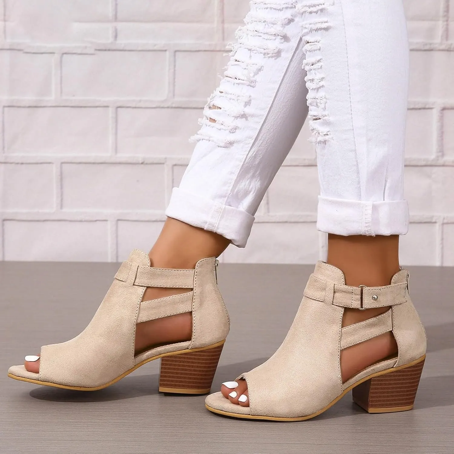 2025 Women High Heel Shoes Comfortable Fashion Outdoor Indoor Woke Home Slippers Summer Slip-On Soft Sole Walking Footwear with Adjustable Buckle Non-Slip Party Dressy Breathable Dance Sandals