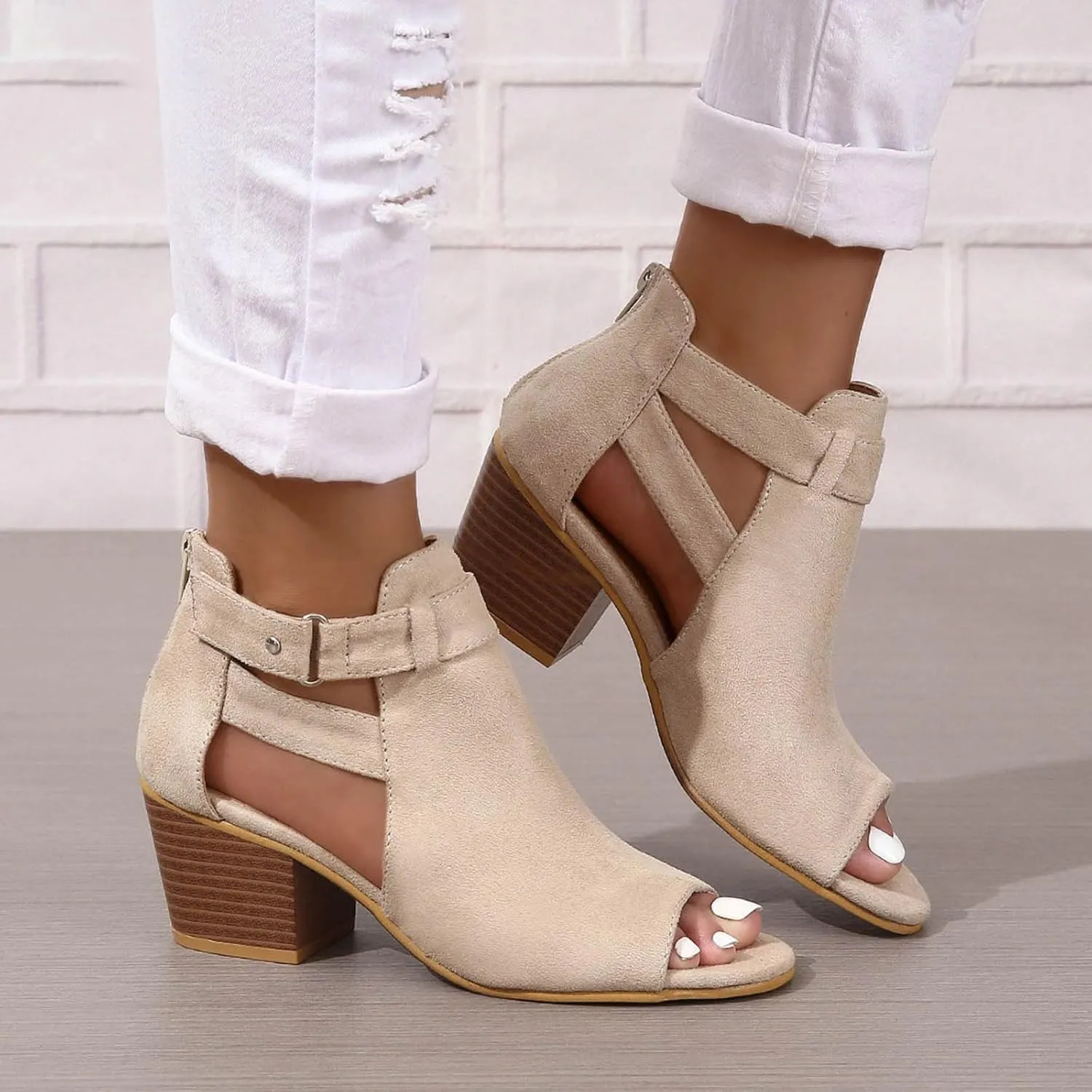 2025 Women High Heel Shoes Comfortable Fashion Outdoor Indoor Woke Home Slippers Summer Slip-On Soft Sole Walking Footwear with Adjustable Buckle Non-Slip Party Dressy Breathable Dance Sandals