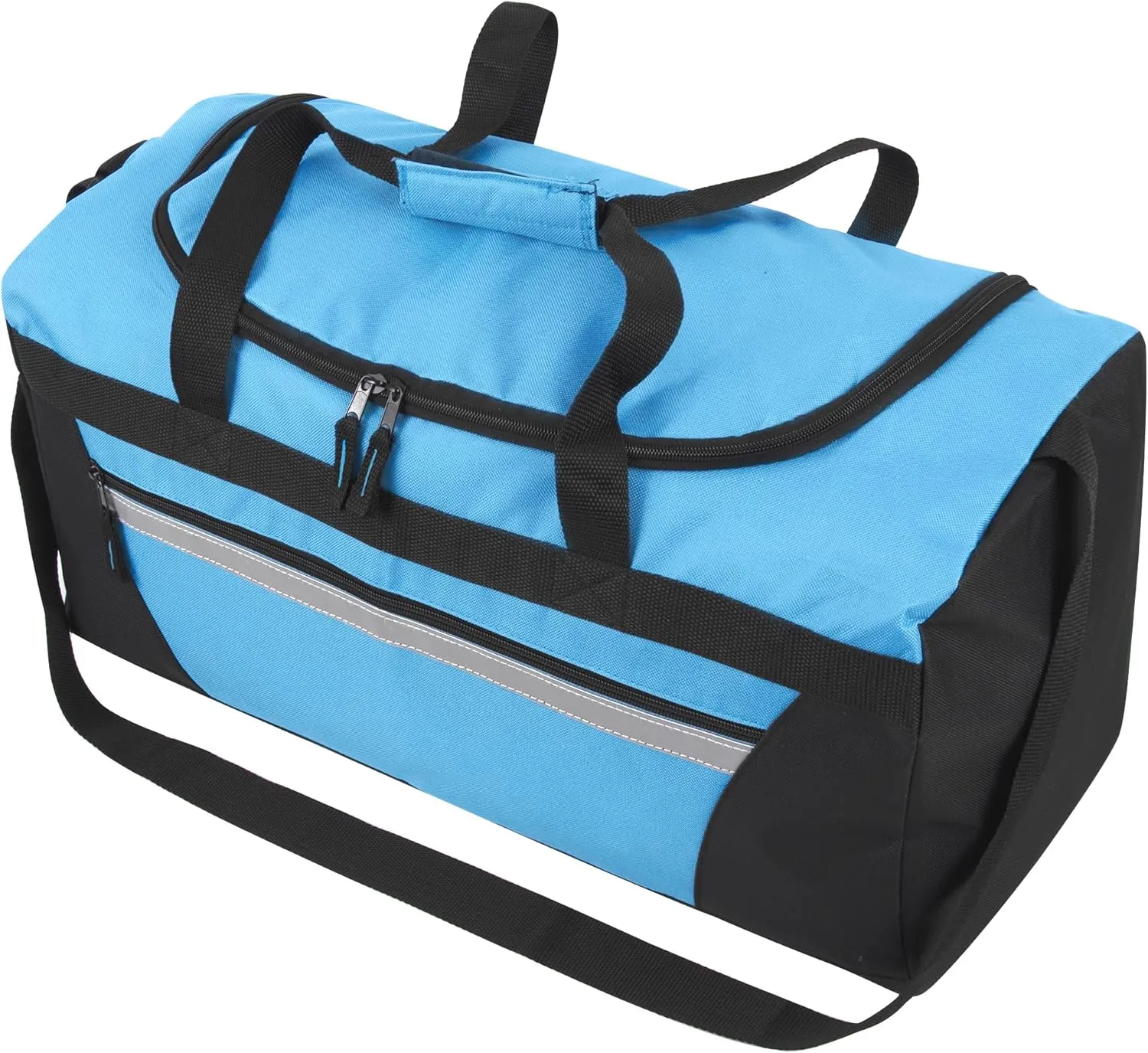 24 Pack Reflective Duffle Bags Bulk for Homeless Adults, Gym, Foster Kids Bulk Duffel Bags Wholesale (Light Blue Pack)