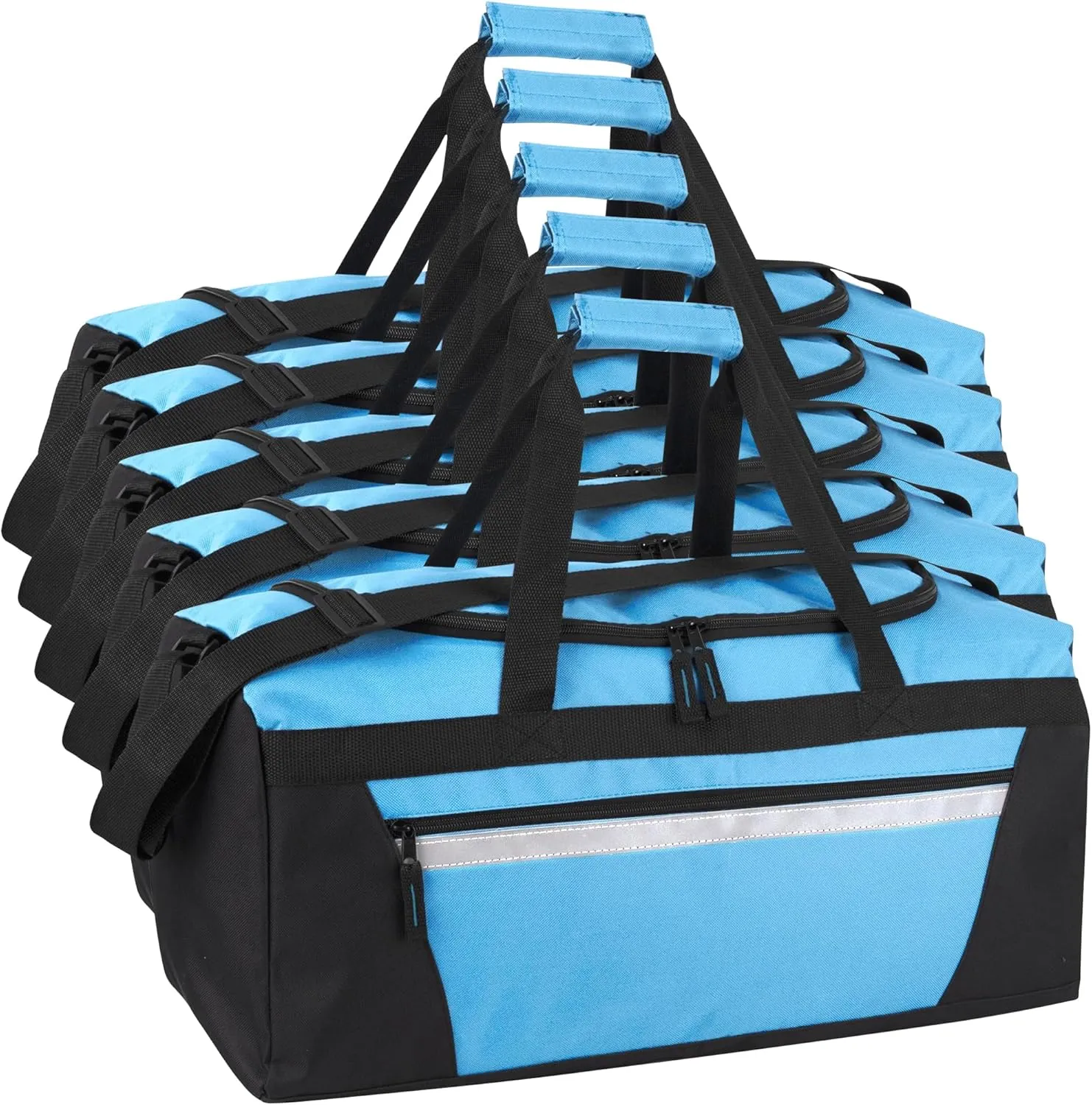 24 Pack Reflective Duffle Bags Bulk for Homeless Adults, Gym, Foster Kids Bulk Duffel Bags Wholesale (Light Blue Pack)
