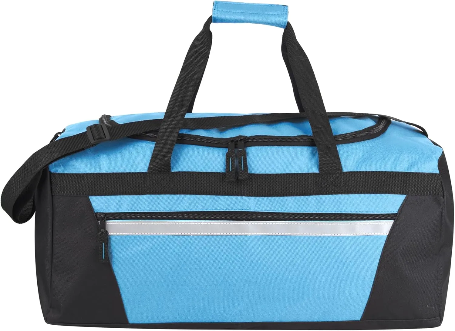 24 Pack Reflective Duffle Bags Bulk for Homeless Adults, Gym, Foster Kids Bulk Duffel Bags Wholesale (Light Blue Pack)