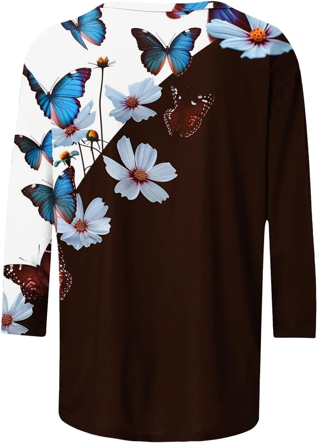 3/4 Sleeve Tops for Women Summer Butterfly Floral Paisley Print Tees Shirt Trendy Ladies Blouse Dressy Casual Clothing