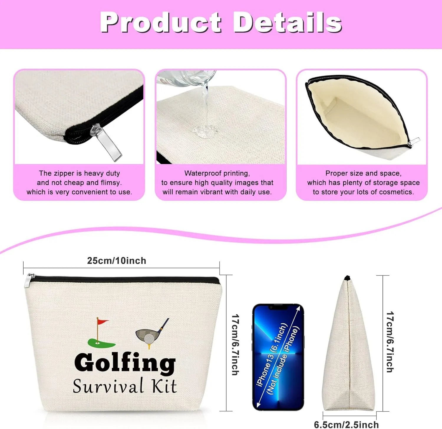 3PCS Golf Player Gifts for Golf Fan Gifts Team Cosmetic Bag Golf Inspiration Birthday Gift for Golfer Gift Bags Golf Lover Gifts Golfer Sports Team Appreciation Gifts Coworker Makeup Bag