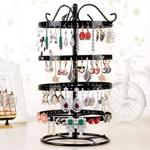 4-Layer Rotating 168-Hole Earring Holder, Musical Jewelry Box for Girls, Travel Jewelry Organizer - Black