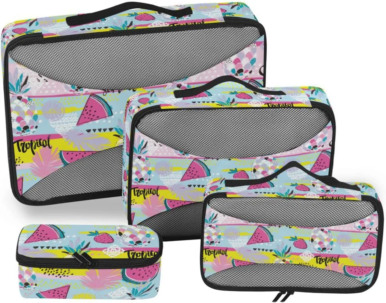 4 Pcs Travel Packing Cubes for Suitcases Colorful Tropics Travel Packing Cubes Visible Luggage Cubes Organizers Suitcase Organizer Bags Set