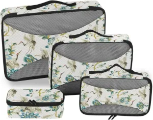 4 Pcs Travel Packing Cubes for Suitcases Ethnic Japanese Cranes Travel Packing Cubes Visible Luggage Cubes Organizers Suitcase Organizer Bags Set
