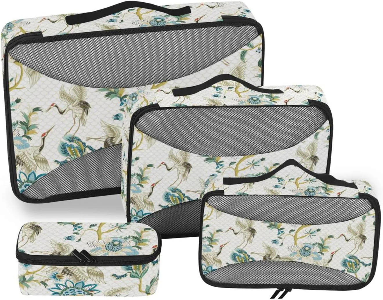 4 Pcs Travel Packing Cubes for Suitcases Ethnic Japanese Cranes Travel Packing Cubes Visible Luggage Cubes Organizers Suitcase Organizer Bags Set