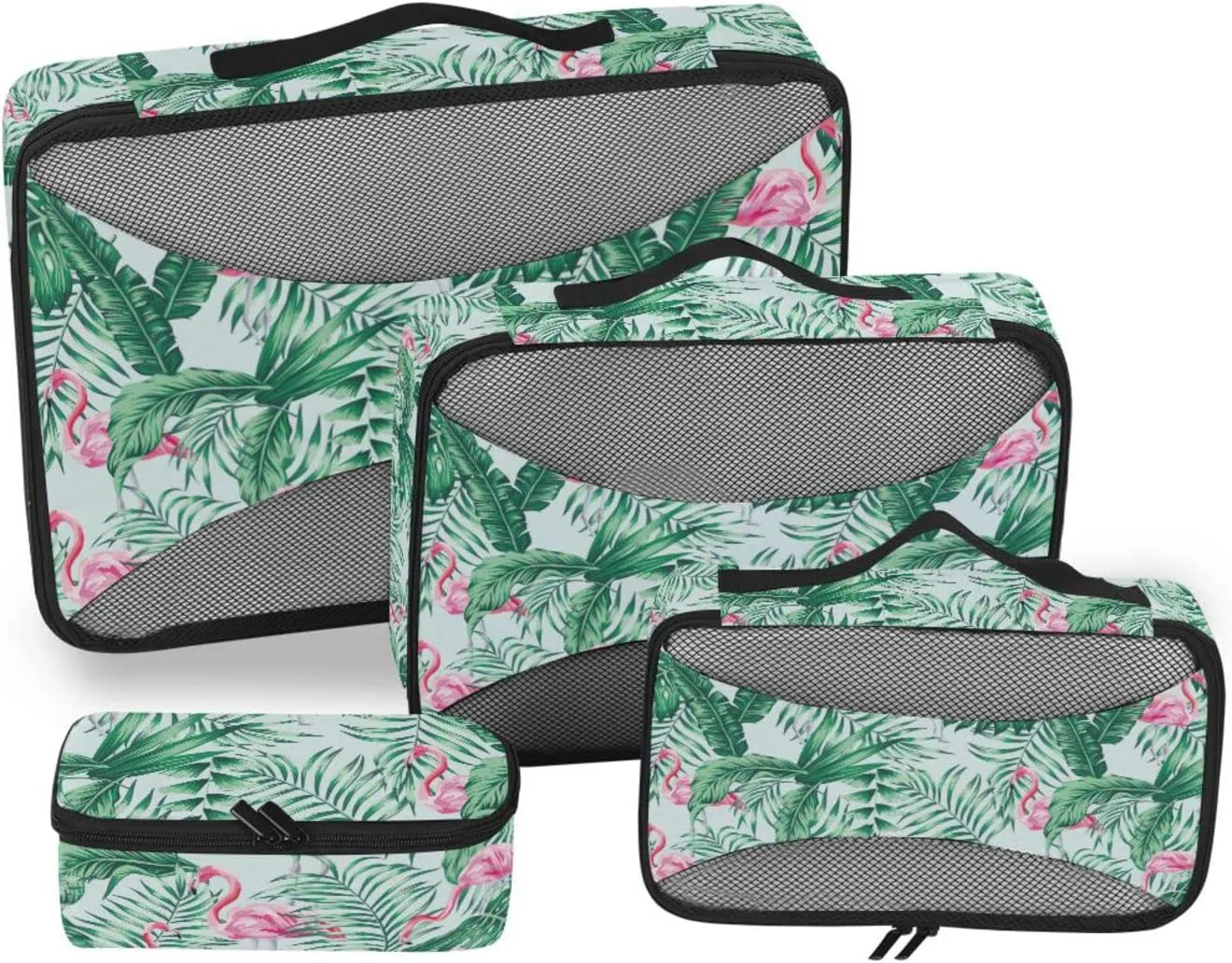 4 Pcs Travel Packing Cubes for Suitcases Flamingo Tropical Leaves Travel Packing Cubes Visible Luggage Cubes Organizers Suitcase Organizer Bags Set