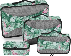 4 Pcs Travel Packing Cubes for Suitcases Flamingo Tropical Leaves Travel Packing Cubes Visible Luggage Cubes Organizers Suitcase Organizer Bags Set