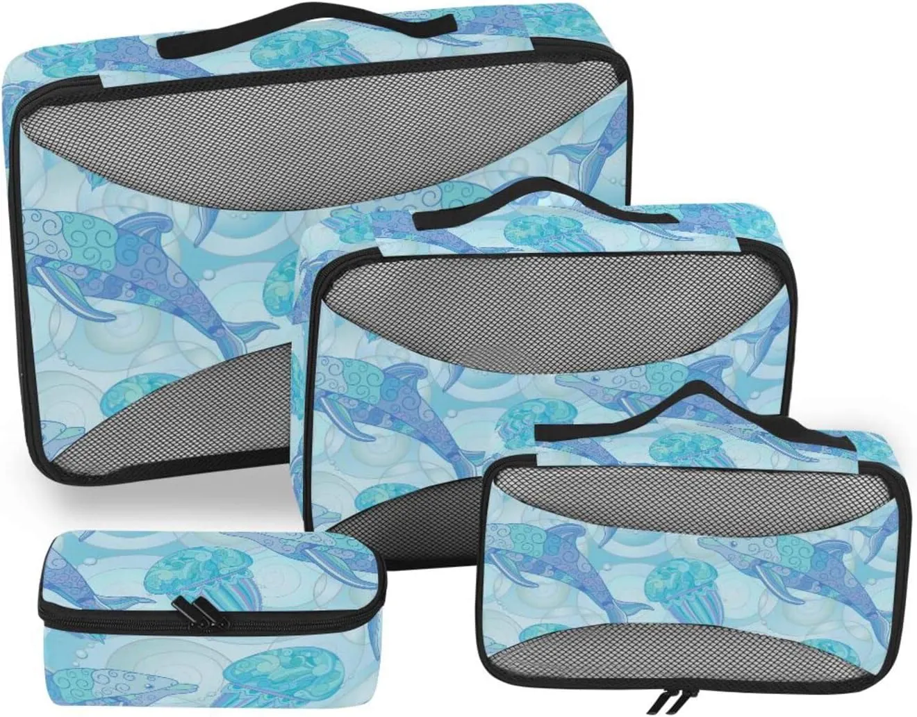 4 Pcs Travel Packing Cubes for Suitcases Jellyfish and Dolphins Travel Packing Cubes Visible Luggage Cubes Organizers Suitcase Organizer Bags Set
