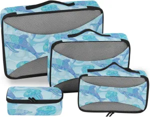 4 Pcs Travel Packing Cubes for Suitcases Jellyfish and Dolphins Travel Packing Cubes Visible Luggage Cubes Organizers Suitcase Organizer Bags Set