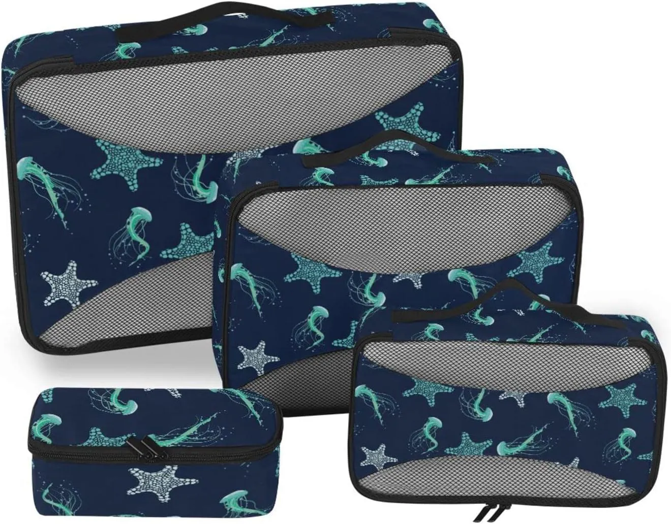 4 Pcs Travel Packing Cubes for Suitcases Jellyfish on Dark Background Travel Packing Cubes Visible Luggage Cubes Organizers Suitcase Organizer Bags Set