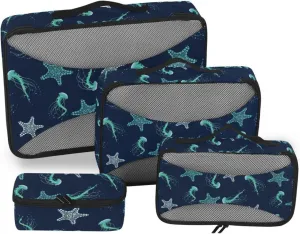 4 Pcs Travel Packing Cubes for Suitcases Jellyfish on Dark Background Travel Packing Cubes Visible Luggage Cubes Organizers Suitcase Organizer Bags Set