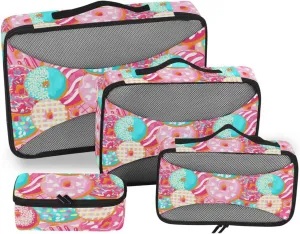 4 Pcs Travel Packing Cubes for Suitcases Pink Blue Donuts Travel Packing Cubes Visible Luggage Cubes Organizers Suitcase Organizer Bags Set