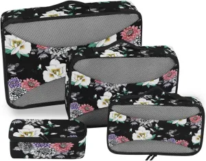 4 Pcs Travel Packing Cubes for Suitcases Tropical Summer Flowers Travel Packing Cubes Visible Luggage Cubes Organizers Suitcase Organizer Bags Set