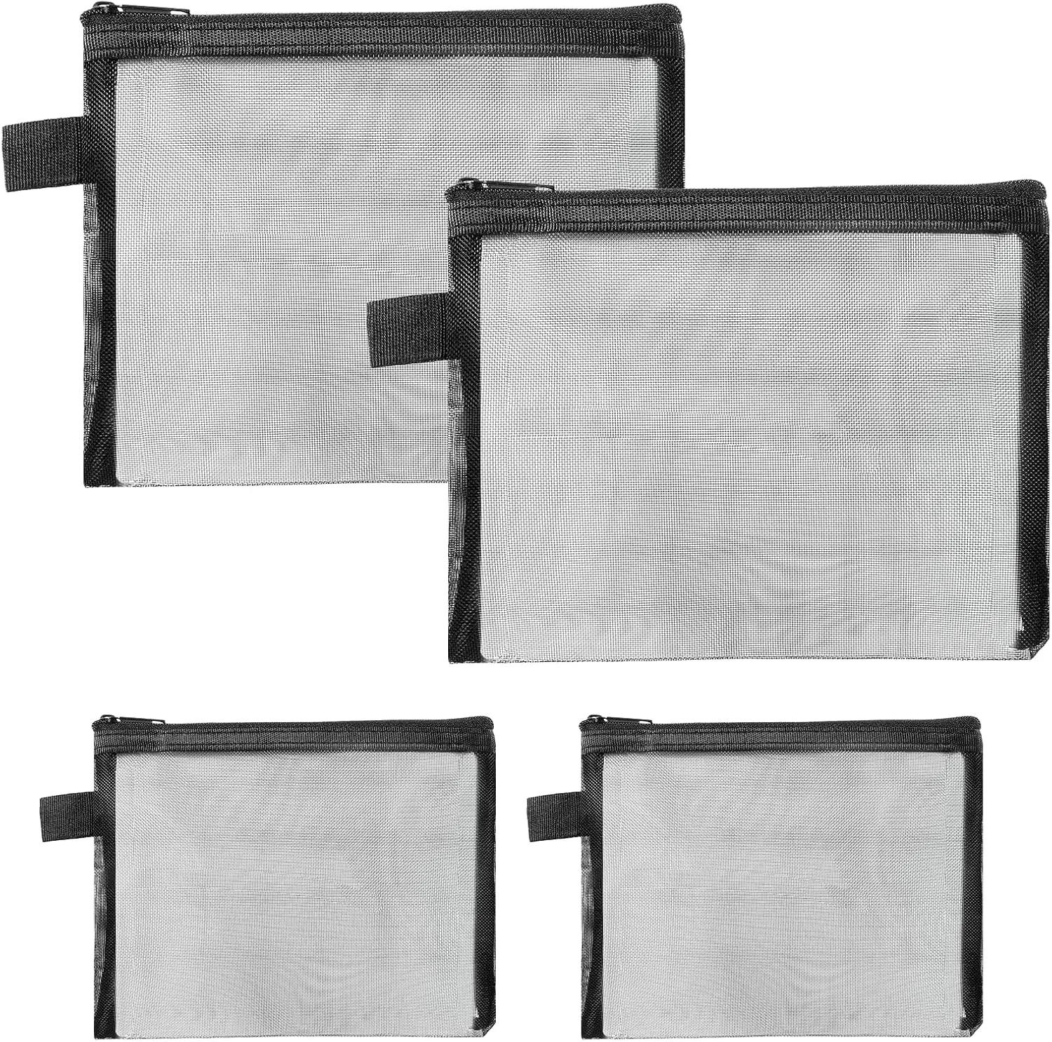 4Pcs Mesh Makeup Bag, Mini Cosmetic Bag with Zipper Nylon Small Makeup Bags for Purse Black Travel Toiletry Bags for Women Men (2 Sizes)