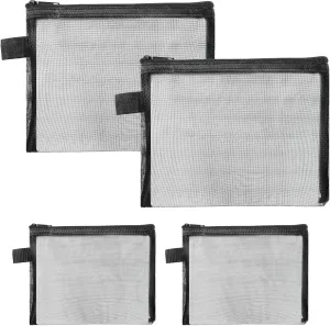 4Pcs Mesh Makeup Bag, Mini Cosmetic Bag with Zipper Nylon Small Makeup Bags for Purse Black Travel Toiletry Bags for Women Men (2 Sizes)