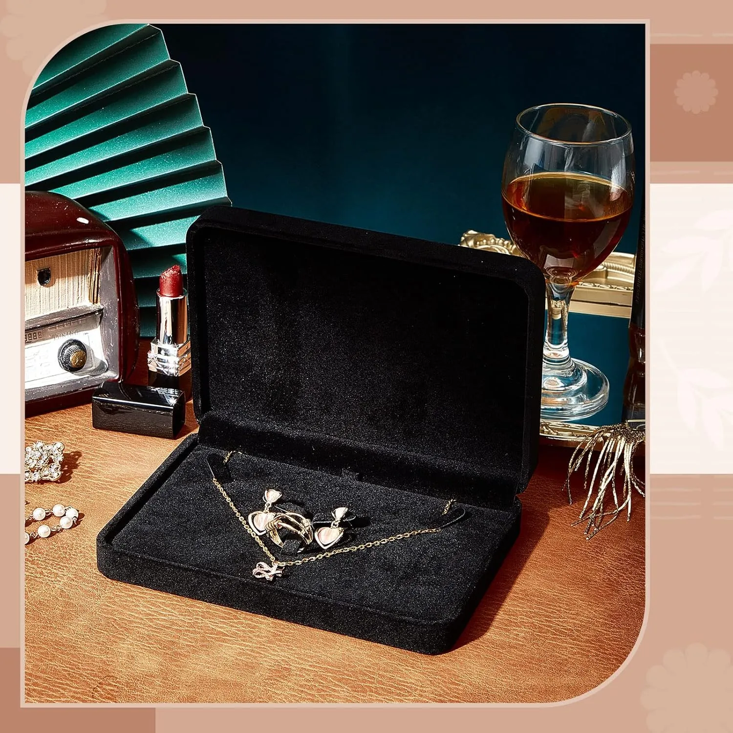 6 Pcs Large Jewelry Set - Necklace, Ring, Earring, Pendant Gift Box - Flannelette Jewelry Case for Traveling