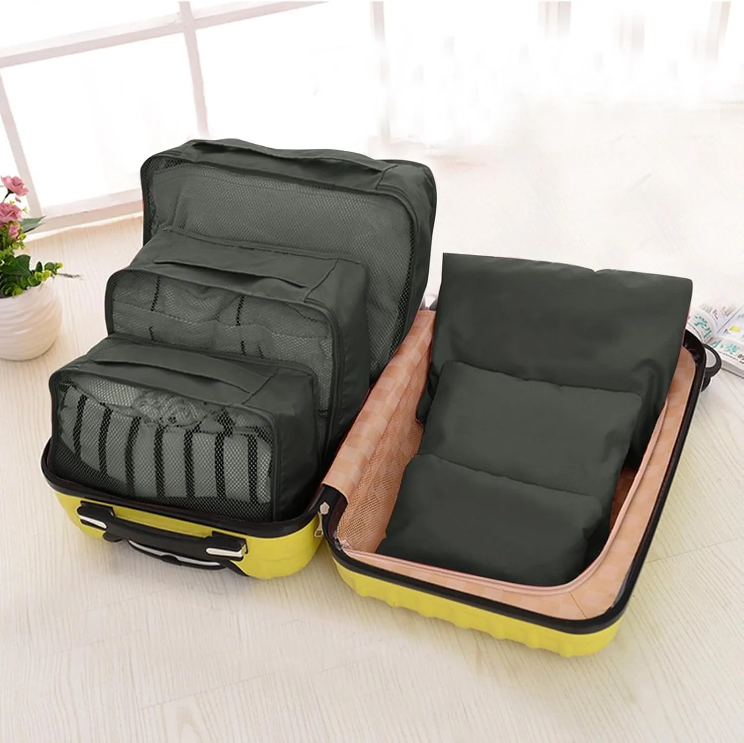 6 PCS Packing Cubes for Suitcases,Multi-functional Clothing Sorting Packages,Travel Carry On Luggage Organizers Storage Bags,Travel Packing Pouches (A)