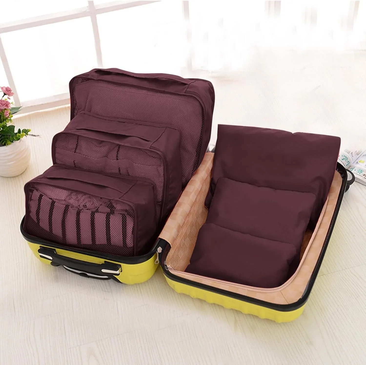 6 PCS Packing Cubes for Suitcases,Multi-functional Clothing Sorting Packages,Travel Carry On Luggage Organizers Storage Bags,Travel Packing Pouches (C)
