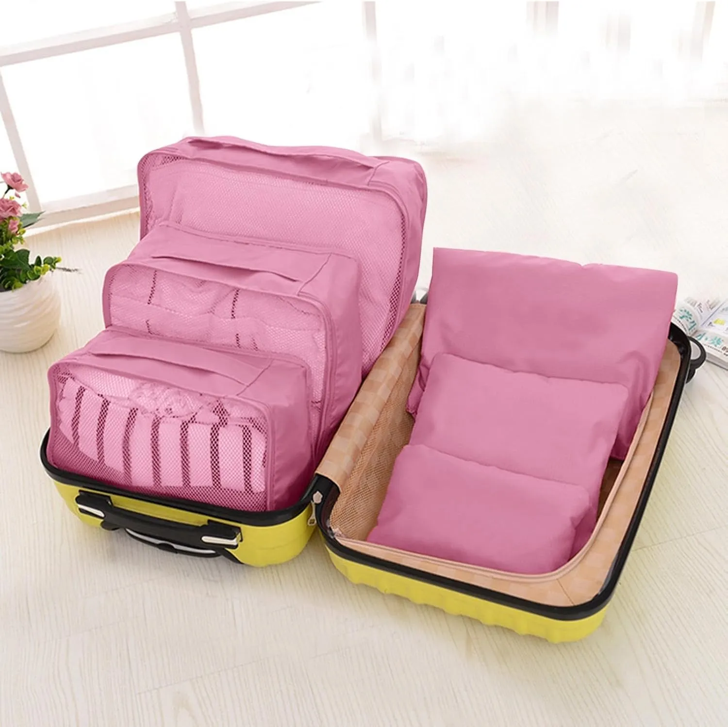 6 PCS Packing Cubes for Suitcases,Multi-functional Clothing Sorting Packages,Travel Carry On Luggage Organizers Storage Bags,Travel Packing Pouches (D)